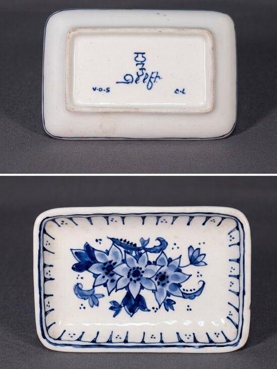 Royal Delft Other - Vt'g 1967 Royal Delft Hand Painted Blue Floral Rectangular Ceramic Trinket Tray